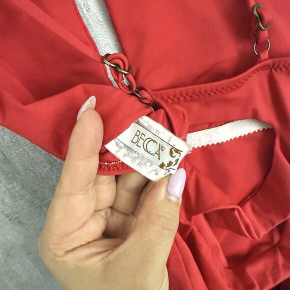 Becca by Rebecca Virtue One Piece Swimsuit Sz S Red Cutout Back Non Padded Beach - Picture 6 of 16